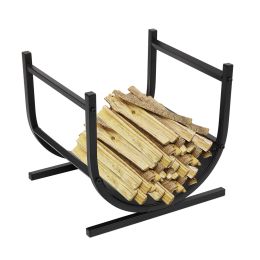 17 Inches Small Decorative Indoor/Outdoor Firewood Log Rack Bin with Scrolls, Black
