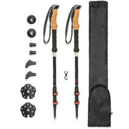 Set of two 3K Carbon Fiber Quick Lock Cork Grip Trekking Poles - Collapsible Walking or Hiking Stick