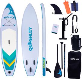 Quashley Inflatable Stand Up Paddle Board 11'x 33"x 6" with SUP Accessories;  Bottom fins;  Non-Slip Deck;  Backpack;  Wide Stance;  Hand Pump;  Leash