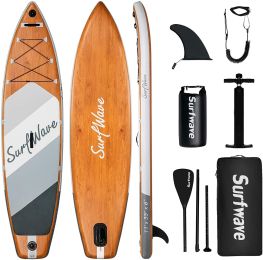 surfwave wooden Inflatable Paddle Board;  11'Ã—33'' Stand Up SUP Board Ideal for Beginners & Expects in US warehouse