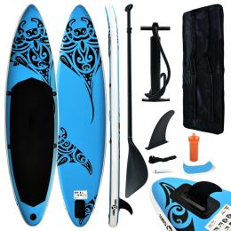 Inflatable Stand Up Paddleboard Set 144.1"x29.9"x5.9" Blue