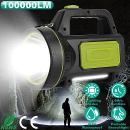 100000LM Super Bright LED Searchlight Portable Handheld Flashlight