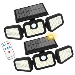 2 Pack 210 LED Solar Outdoor Lights 3 Heads Solar Lights IP65 Waterproof Solar Motion Sensor Lights With Remote Control For Patio;  Yard;  Garden