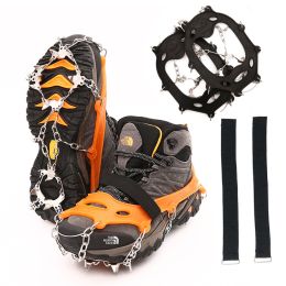 Factory supplied outdoor snow climbing tpe material 19 tooth stainless steel anti-skid shoe cover 19 tooth ice claw (Number of teeth: 19 teeth L, colour: black)