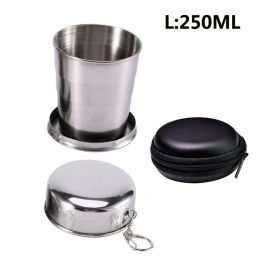 Stainless Steel Folding Cup; Portable Ultralight Collapsible Travel Cup; Outdoor Retractable Drinking Glass & EVA Case Set; Foldable Cup With Keychain (size: L 250ML)