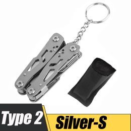 Multifunction Stainless Steel Multi-tool Pocket Knife Pliers Folding Pliers Mini Portable Folding Pliers Folding Blade Knife (Color: Silver-S)