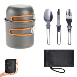 Outdoor Portable Cookware Picnic Tableware Cookware Combination Suitable For 1-2 People With A Set Of Cutlery (Color: Orange Combination)