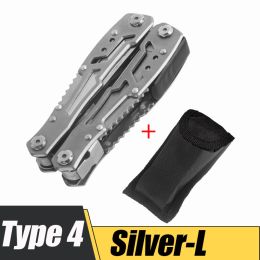 Multifunction Stainless Steel Multi-tool Pocket Knife Pliers Folding Pliers Mini Portable Folding Pliers Folding Blade Knife (Color: Silver-L)