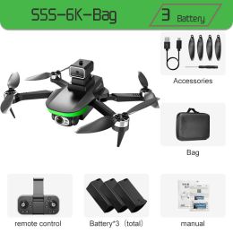 S5S Mini Drone 4k Profesional 8K HD Camera Obstacle Avoidance Aerial Photography Brushless Foldable Quadcopter 1.2km (Color: Black-Dual6K-Bag-3B)