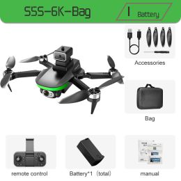 S5S Mini Drone 4k Profesional 8K HD Camera Obstacle Avoidance Aerial Photography Brushless Foldable Quadcopter 1.2km (Color: Black-Dual6K-Bag-1B)