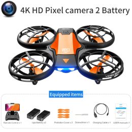 V8 New Mini Drone 4K 1080P HD Camera WiFi Fpv Air Pressure Height Maintain Foldable Quadcopter RC Dron Toy Gift (Color: 4K HD camera 2B7)
