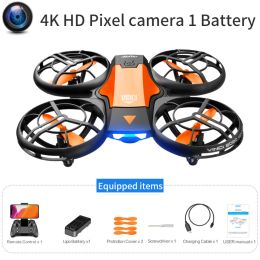 V8 New Mini Drone 4K 1080P HD Camera WiFi Fpv Air Pressure Height Maintain Foldable Quadcopter RC Dron Toy Gift (Color: 4K HD camera 1B6)