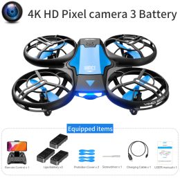 V8 New Mini Drone 4K 1080P HD Camera WiFi Fpv Air Pressure Height Maintain Foldable Quadcopter RC Dron Toy Gift (Color: 4K HD camera 3B)