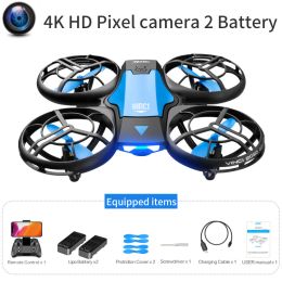 V8 New Mini Drone 4K 1080P HD Camera WiFi Fpv Air Pressure Height Maintain Foldable Quadcopter RC Dron Toy Gift (Color: 4K HD camera 2B)