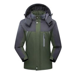 Men's Winter Jackets Mens Thicken Patchwork Outwear Coats Male Fleece Hooded Parkas Thermal Warm Plus Size 5XL (Color: green, size: 5XL)