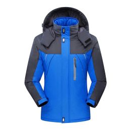 Men's Winter Jackets Mens Thicken Patchwork Outwear Coats Male Fleece Hooded Parkas Thermal Warm Plus Size 5XL (Color: Blue, size: L)