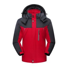 Men's Winter Jackets Mens Thicken Patchwork Outwear Coats Male Fleece Hooded Parkas Thermal Warm Plus Size 5XL (Color: Red, size: 5XL)