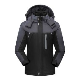 Men's Winter Jackets Mens Thicken Patchwork Outwear Coats Male Fleece Hooded Parkas Thermal Warm Plus Size 5XL (Color: Black, size: 5XL)