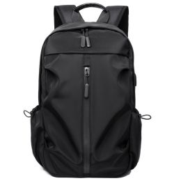 Men's Backpack Casual Business Computer Bag Usb Rechargeable Travel Backpack (Color: Black)