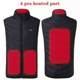 Areas Heated Vest Men Women Electric Jacket Thermal Heating Tactical Veste Chauffante (Color: 4 Pcs Heated Black, size: XXL)