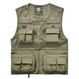 Men's Vest Tactical Military Outdoor Multi-Pockets Jacket Zipper Sleeveless Travels Male Photography Fishing Men (Color: Khaki, size: L)