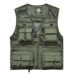 Men's Vest Tactical Military Outdoor Multi-Pockets Jacket Zipper Sleeveless Travels Male Photography Fishing Men (Color: green, size: 2XL)