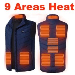 Areas Heated Vest Men Women Electric Jacket Thermal Heating Tactical Veste Chauffante (Color: 9 Pcs Heated Blue, size: XL)