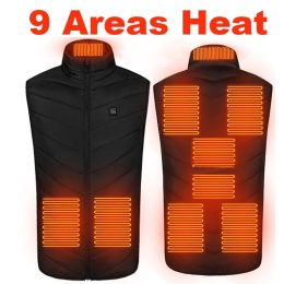 Areas Heated Vest Men Women Electric Jacket Thermal Heating Tactical Veste Chauffante (Color: 9 Pcs Heated Black, size: 5XL)