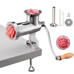 Multifunctional Crank Meat Grinder Manual 304 Stainless Steel Hand Operated Meat Grinder (Color: Silver, size: 11.2")