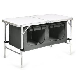 Travel Party Adjustable Height Folding Camping Table (Color: Gray, Type: Camping Table)