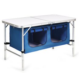 Travel Party Adjustable Height Folding Camping Table (Color: Blue, Type: Camping Table)