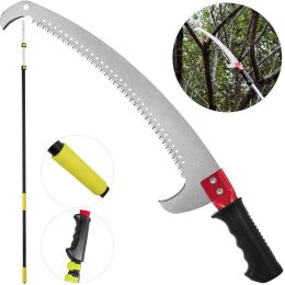 Outdoor Working Telescopic Pole Saw Curved Saw Blade Tree Pruner Pole Saw (Color: Black, size: 13.7 ft)