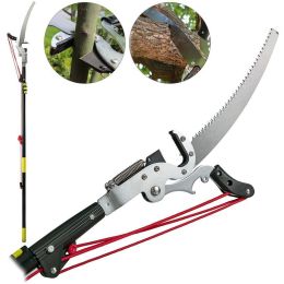 Outdoor Working Telescopic Pole Saw Curved Saw Blade Tree Pruner Pole Saw (Color: Black, size: 17.7 ft)