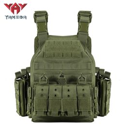YAKEDA  Plate Carrier Tactical Vest Outdoor Hunting Protective Adjustable MODULAR Vest for Airsoft Combat Accessories (Color: Army Green)