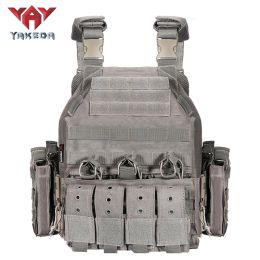 YAKEDA  Plate Carrier Tactical Vest Outdoor Hunting Protective Adjustable MODULAR Vest for Airsoft Combat Accessories (Color: Gray)