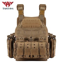 YAKEDA  Plate Carrier Tactical Vest Outdoor Hunting Protective Adjustable MODULAR Vest for Airsoft Combat Accessories (Color: TAN)