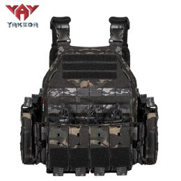 YAKEDA  Plate Carrier Tactical Vest Outdoor Hunting Protective Adjustable MODULAR Vest for Airsoft Combat Accessories (Color: Black CP)