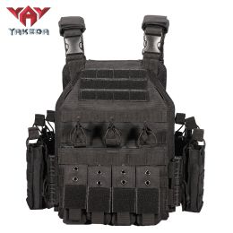 YAKEDA  Plate Carrier Tactical Vest Outdoor Hunting Protective Adjustable MODULAR Vest for Airsoft Combat Accessories (Color: Black)