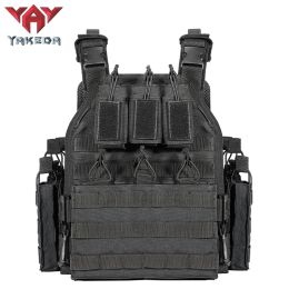 YAKEDA police police military outdoor hunting CS game equipment quick-release gun battle field black multi-camera tactical vest (Color: Black)