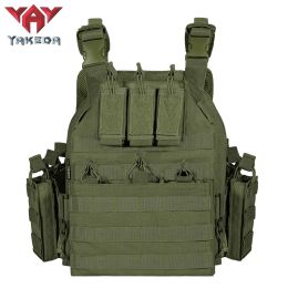 YAKEDA police police military outdoor hunting CS game equipment quick-release gun battle field black multi-camera tactical vest (Color: green)