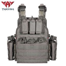 YAKEDA police police military outdoor hunting CS game equipment quick-release gun battle field black multi-camera tactical vest (Color: Gray)