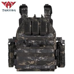 YAKEDA police police military outdoor hunting CS game equipment quick-release gun battle field black multi-camera tactical vest (Color: Black CP)