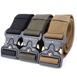 Insert Buckle Waist Belt Adjustable for Military Combat Hunting Camping Training (Color: Black)