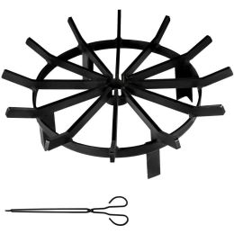 Backyard Camping Round Fire Pit Wheels Fire Pit Grate (Color: Black, size: 20 x 20 inch)