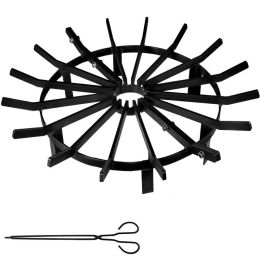 Backyard Camping Round Fire Pit Wheels Fire Pit Grate (Color: Black, size: 28 x 28 inch)