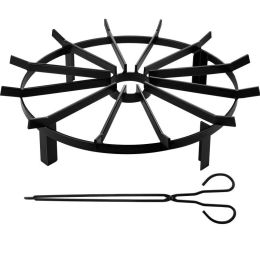 Backyard Camping Round Fire Pit Wheels Fire Pit Grate (Color: Black, size: 24 x 24 inch)