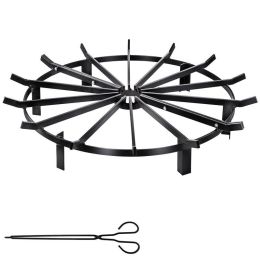Backyard Camping Round Fire Pit Wheels Fire Pit Grate (Color: Black, size: 32 x 32 inch)